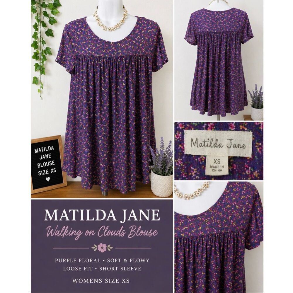 MATILDA JANE WALKING ON CLOUDS PURPLE FLORAL BLOUSE WOMENS SIZE XS